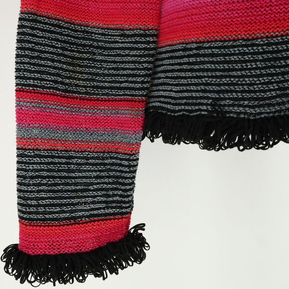 Sigrid Olsen Sport Sweater Womens Large Pink Black Stripe Sleeves Hem Fringe - Picture 10 of 13